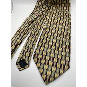 XMI Mens Geometric Pattern Silk Necktie Yellow Blue Red